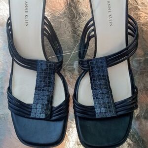 Size 9 Anne Klein Leather Beaded high heel sandals black